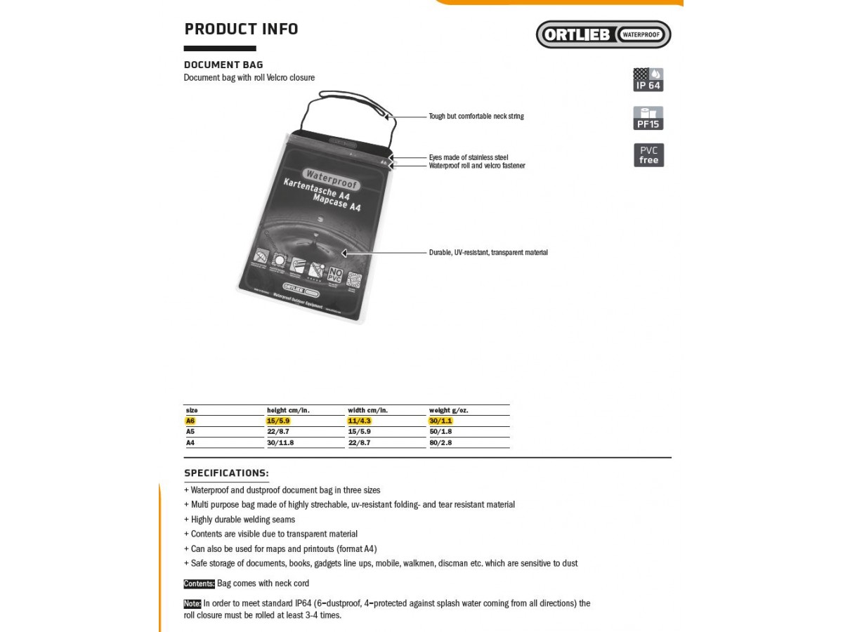 Fodral Ortlieb A6 11x15cm Fodral Ortlieb A6 11x15cm
